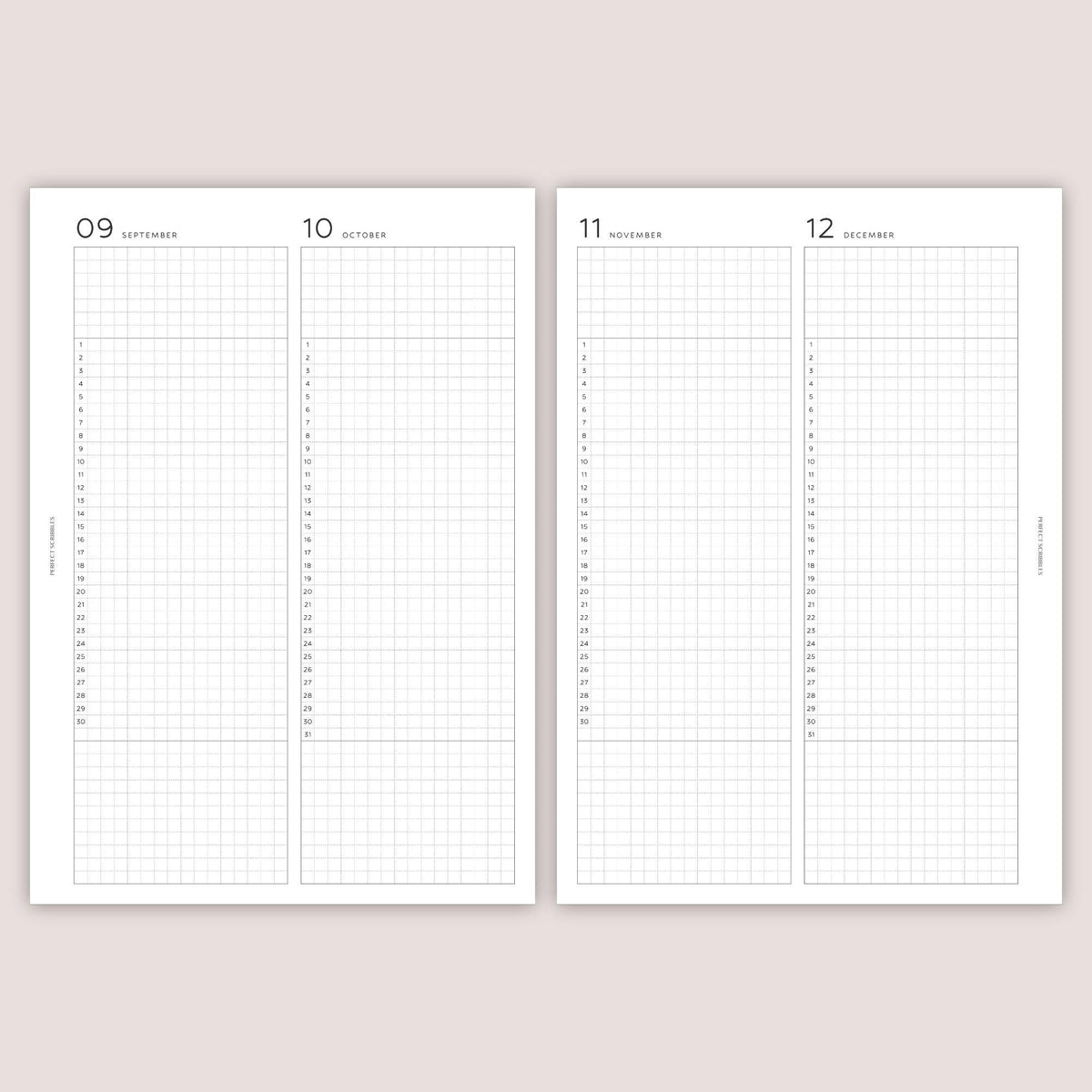 Perpetual Yearly inserts | PRINTED | Minimal design | A5, Personal, Personal wide, FCC, A6, Pocket Plus, Pocket | Paper option