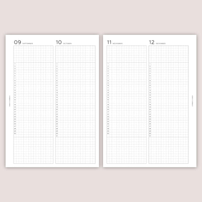 Perpetual Yearly inserts | PRINTED | Minimal design | A5, Personal, Personal wide, FCC, A6, Pocket Plus, Pocket | Paper option