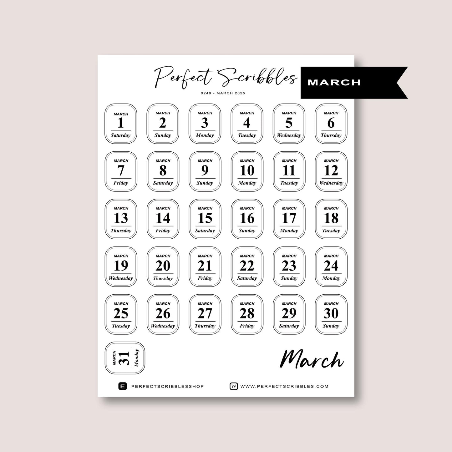 2025 Dated Journaling stickers | Minimal Design