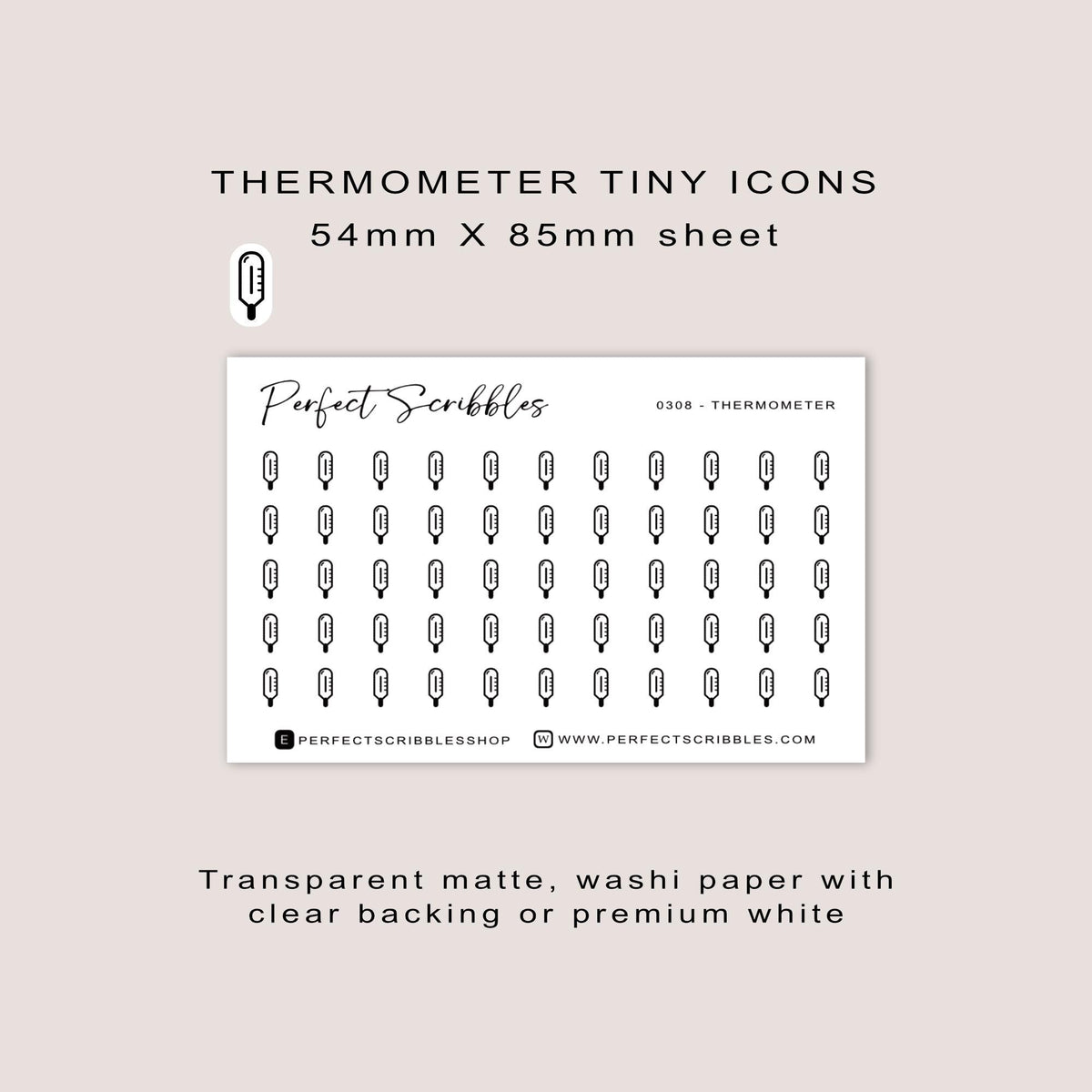 THERMOMETER tiny icon planner stickers | Minimal | Credit card size sheet
