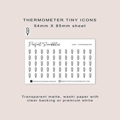 THERMOMETER tiny icon planner stickers | Minimal | Credit card size sheet