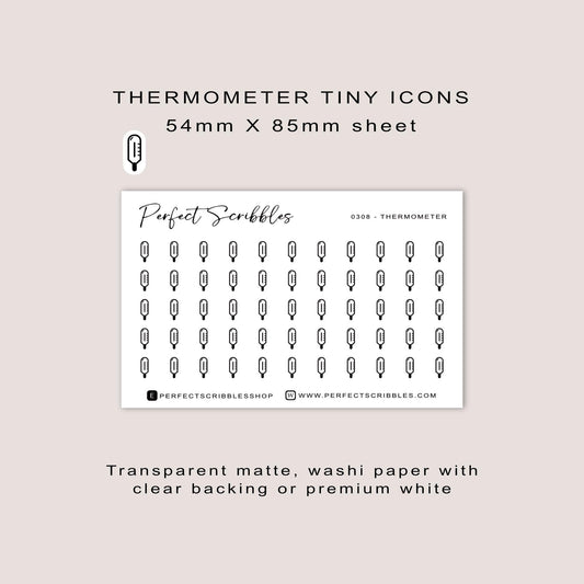 THERMOMETER tiny icon stickers | Minimal | Credit card size sheet | Transparent matte | Washi