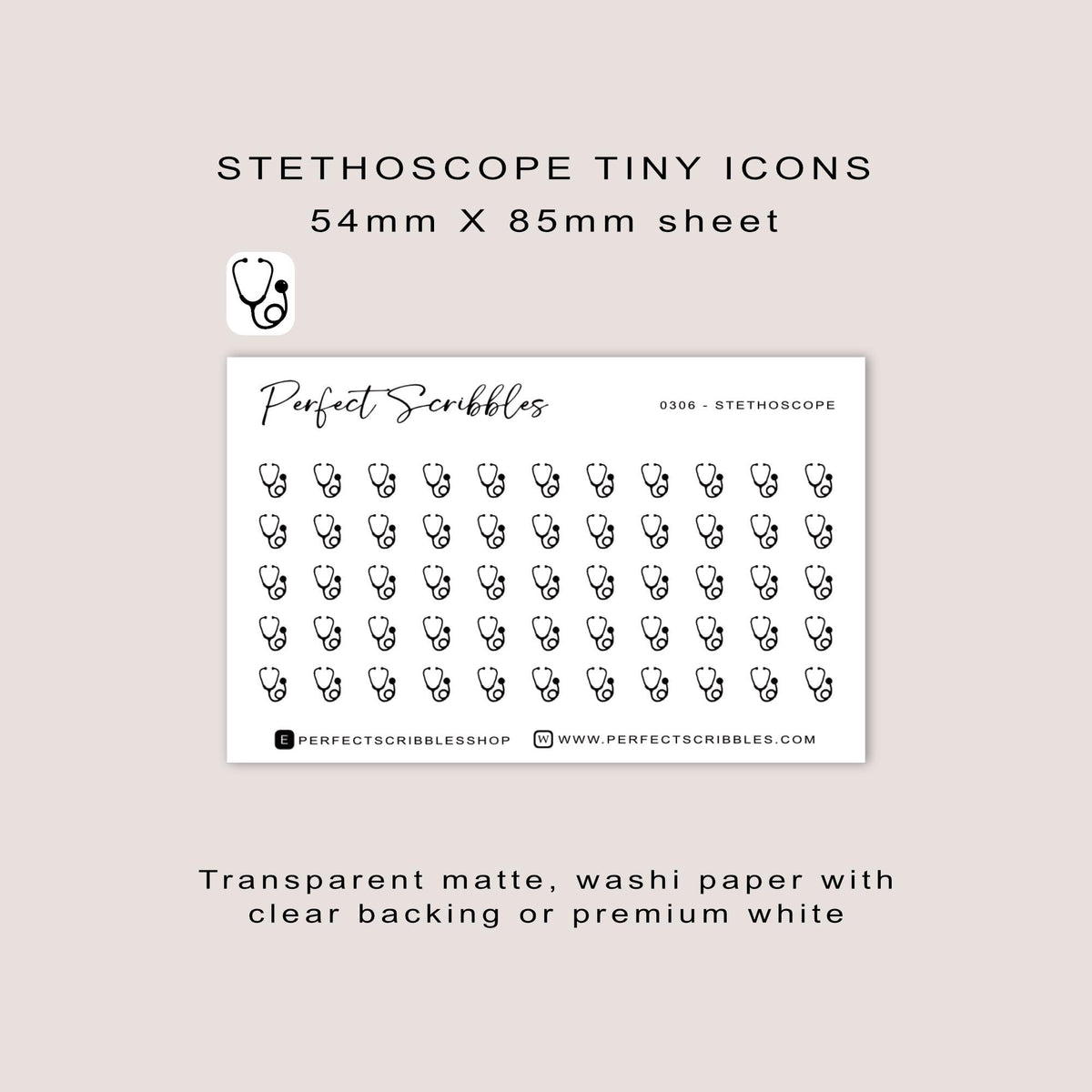STETHOSCOPE tiny icon planner stickers | Minimal | Credit card size sheet
