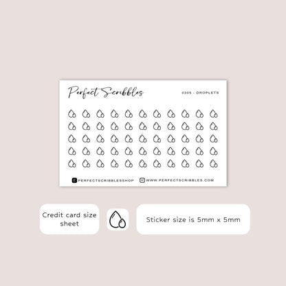 DROPLETS tiny icon planner stickers | Minimal | Credit card size sheet