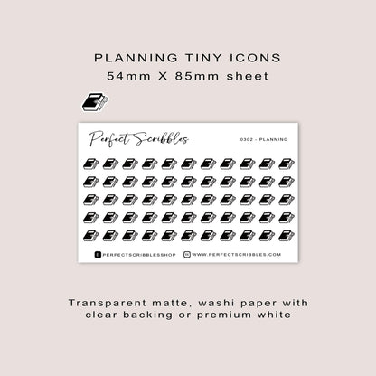 PLANNING tiny icon planner stickers | Minimal | Credit card size sheet