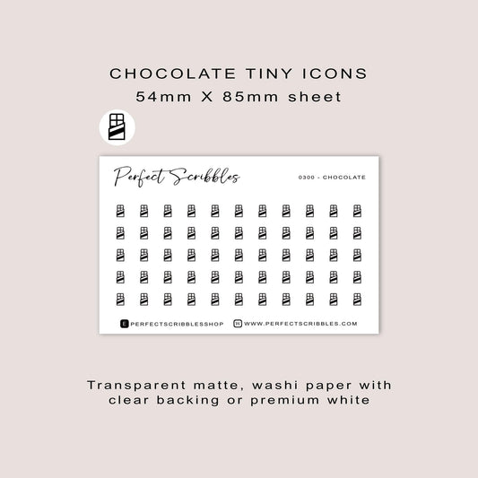 CHOCOLATE tiny icon stickers | Minimal | Credit card size sheet | Transparent matte | Washi