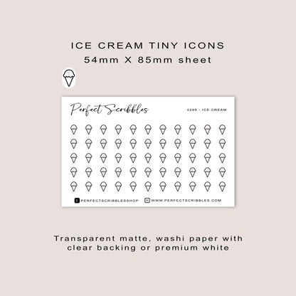 ICE CREAM tiny icon planner stickers | Minimal | Credit card size sheet