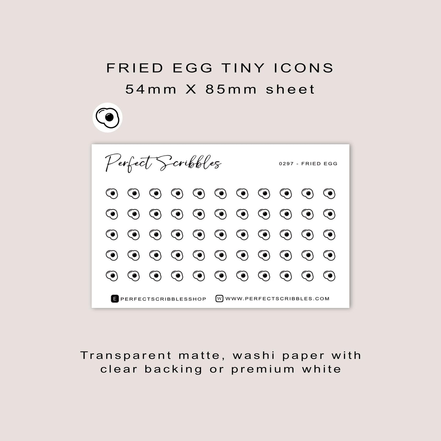 FRIED EGG tiny icon stickers | Minimal | Credit card size sheet | Transparent matte | Washi