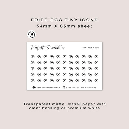 FRIED EGG tiny icon planner stickers | Minimal | Credit card size sheet | Transparent matte | Washi