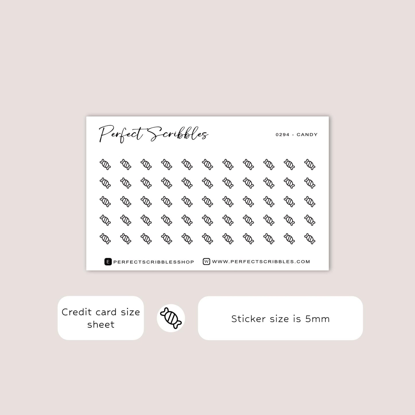 CANDY tiny icon stickers | Minimal | Credit card size sheet | Transparent matte | Washi