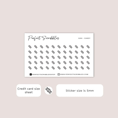 CANDY tiny icon planner stickers | Minimal | Credit card size sheet