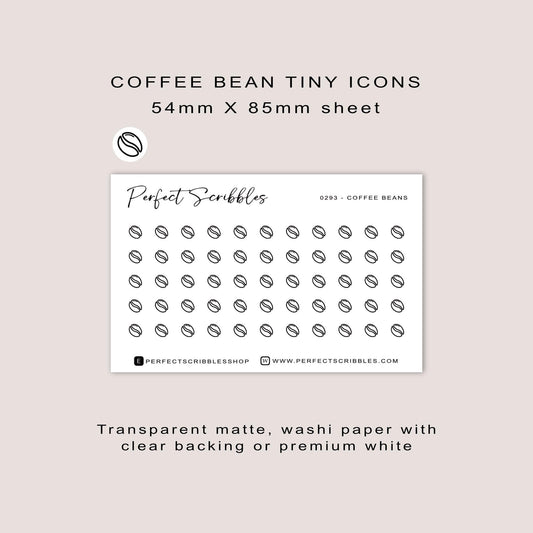 COFFEE BEAN tiny icon stickers | Minimal | Credit card size sheet | Transparent matte | Washi