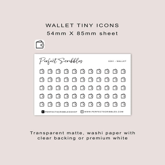 WALLET tiny icon stickers | Minimal | Credit card size sheet | Transparent matte | Washi