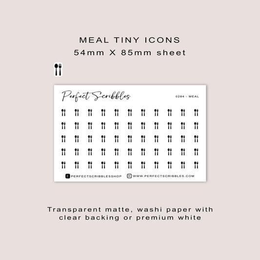 MEAL tiny icon stickers | Minimal | Credit card size sheet | Transparent matte | Washi