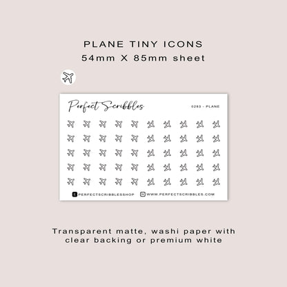 PLANE tiny icon stickers | Minimal | Credit card size sheet | Transparent matte | Washi