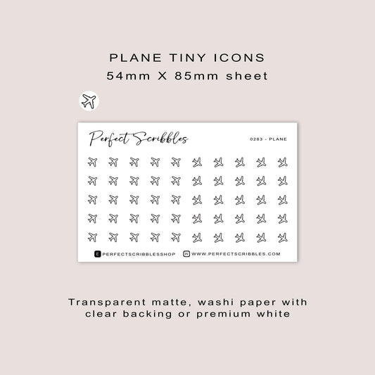 PLANE tiny icon stickers | Minimal | Credit card size sheet | Transparent matte | Washi