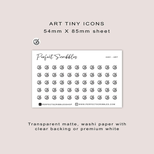 ART tiny icon stickers | Minimal | Credit card size sheet | Transparent matte | Washi