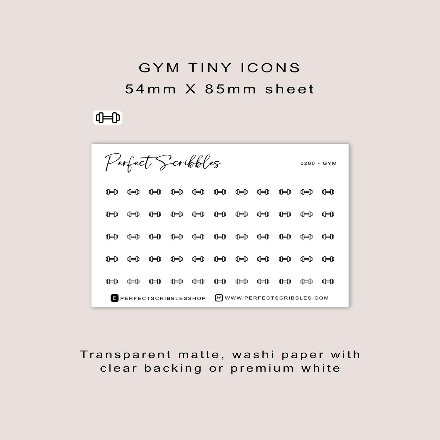 GYM tiny icon stickers | Minimal | Credit card size sheet | Transparent matte | Washi