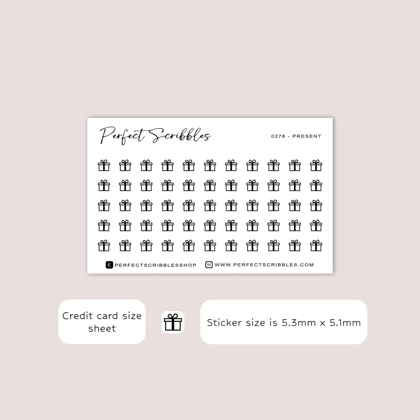 PRESENT tiny icon stickers | Minimal | Credit card size sheet | Transparent matte | Washi