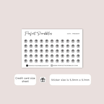 PRESENT tiny icon stickers | Minimal | Credit card size sheet | Transparent matte | Washi
