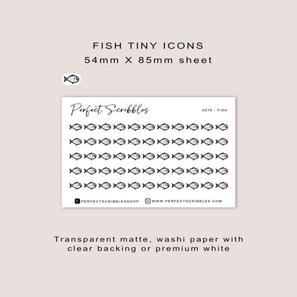 FISH tiny icon planner stickers | Minimal | Credit card size sheet
