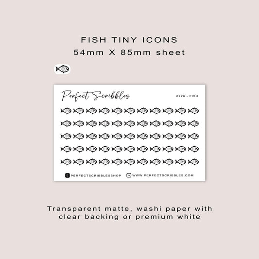 FISH tiny icon stickers | Minimal | Credit card size sheet | Transparent matte | Washi