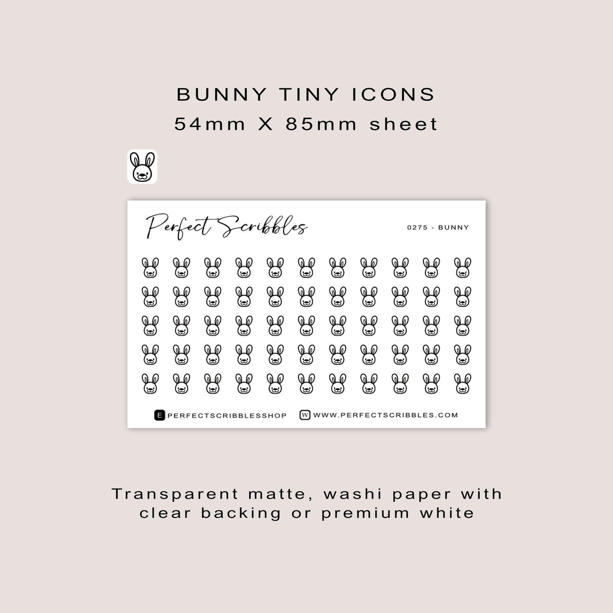 BUNNY tiny icon stickers | Minimal | Credit card size sheet