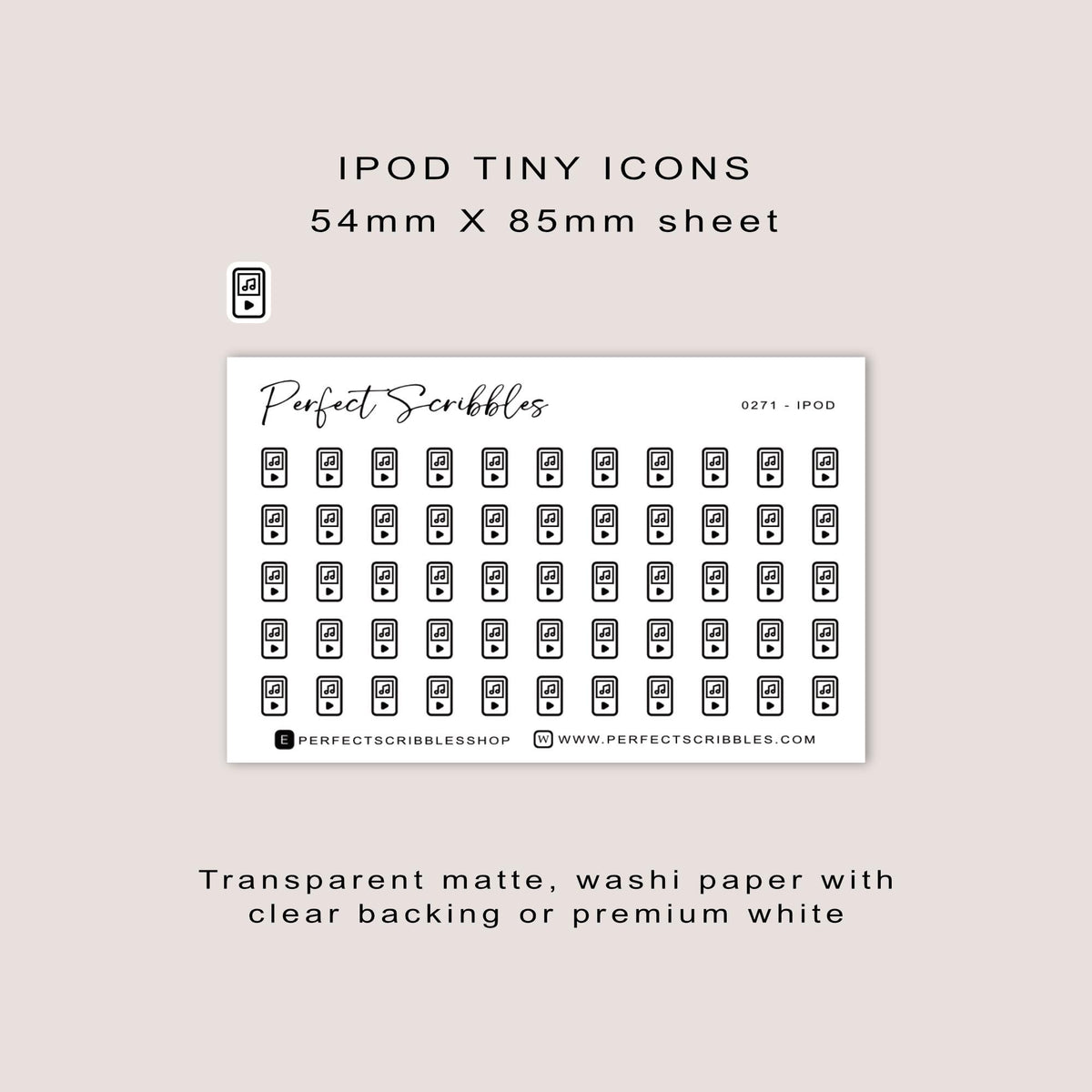 IPOD tiny icon planner stickers | Minimal | Credit card size sheet