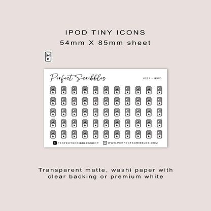 IPOD tiny icon planner stickers | Minimal | Credit card size sheet