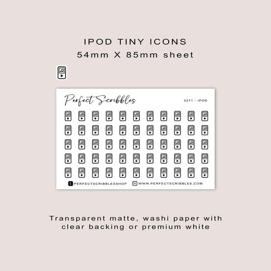 IPOD tiny icon stickers | Minimal | Credit card size sheet | Transparent matte | Washi