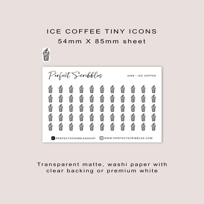 ICE COFFEE tiny icon planner stickers | Minimal | Credit card size sheet