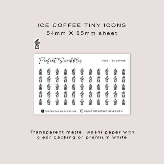 ICE COFFEE tiny icon stickers | Minimal | Credit card size sheet | Transparent matte | Washi