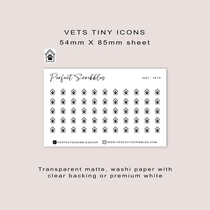 VETS tiny icon planner stickers | Minimal | Credit card size sheet | Transparent matte | Washi