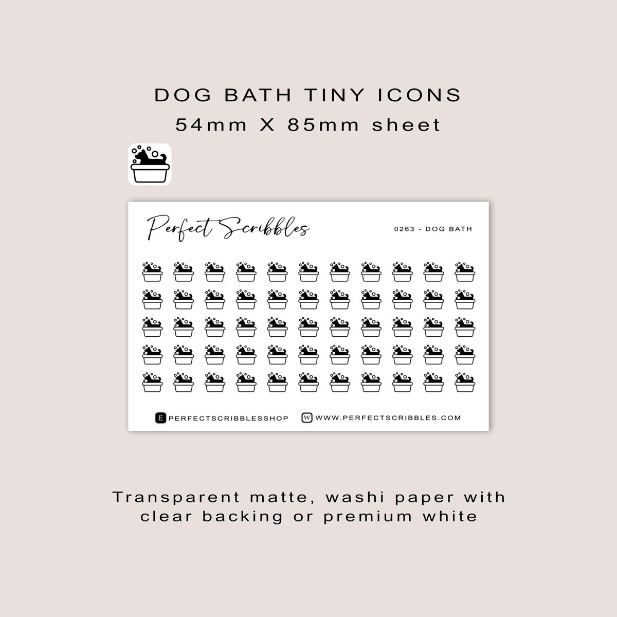 DOG BATH tiny icon planner stickers | Minimal | Credit card size sheet
