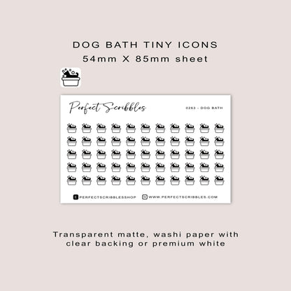 DOG BATH tiny icon planner stickers | Minimal | Credit card size sheet