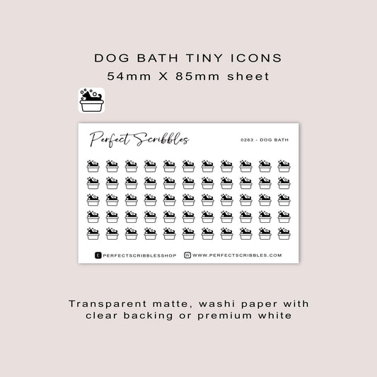 DOG BATH tiny icon stickers | Minimal | Credit card size sheet | Transparent matte | Washi