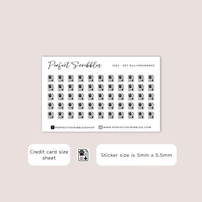 VET BILL / INSURANCE tiny icon planner stickers | Minimal | Credit card size sheet | Transparent matte | Washi