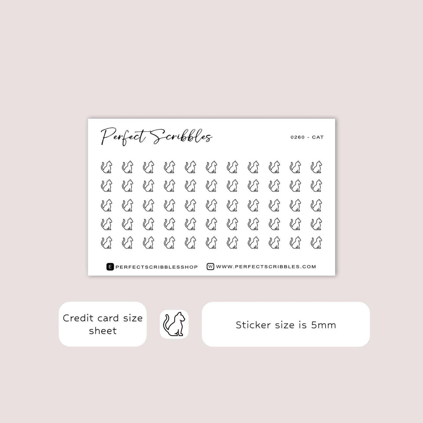 CAT tiny icon stickers | Minimal | Credit card size sheet | Transparent matte | Washi