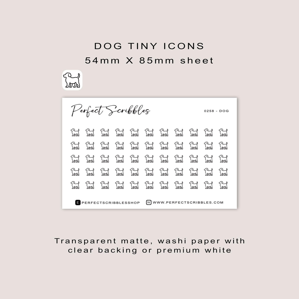 DOG tiny icon planner stickers | Minimal | Credit card size sheet