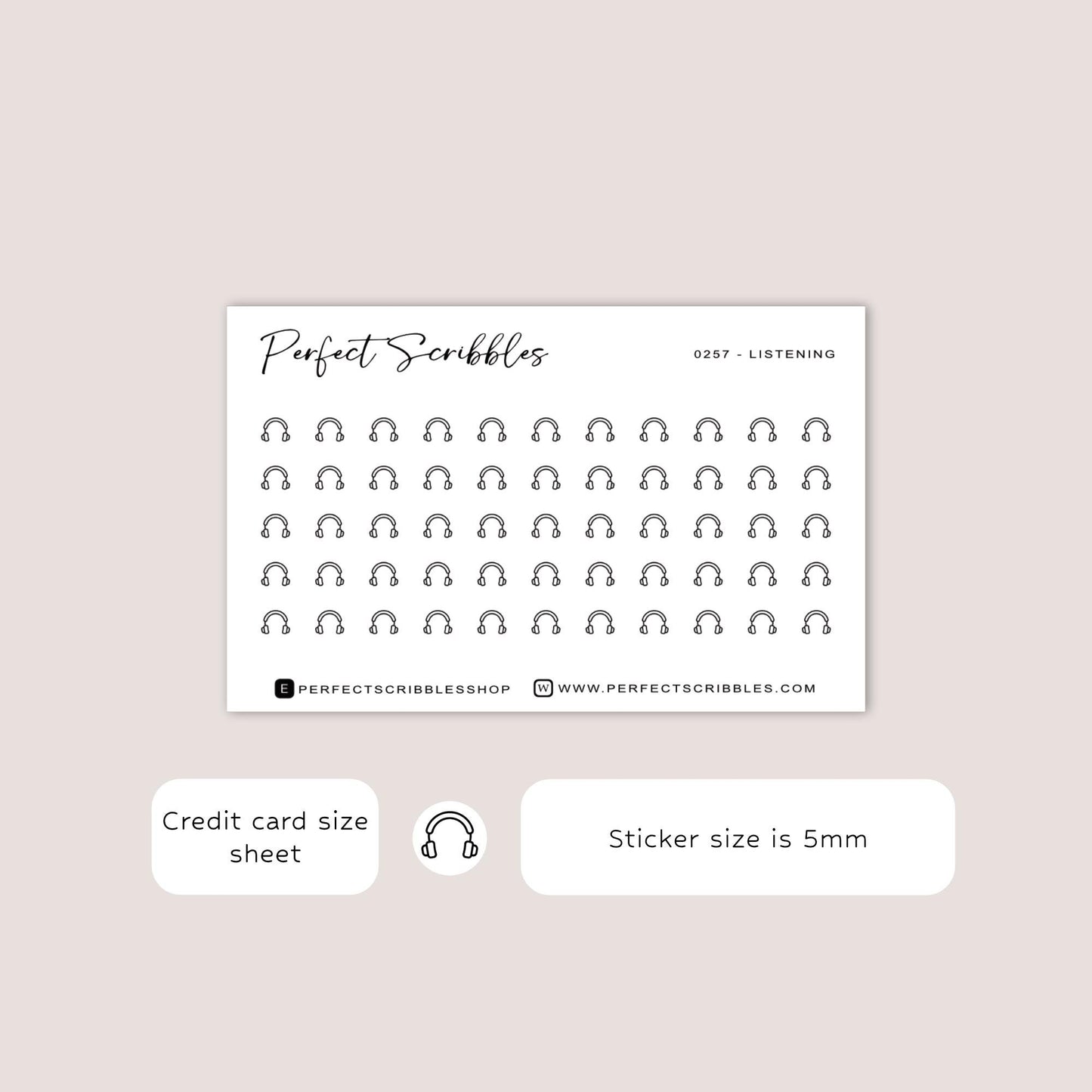 LISTENING tiny icon stickers | Minimal | Credit card size sheet | Transparent matte | Washi