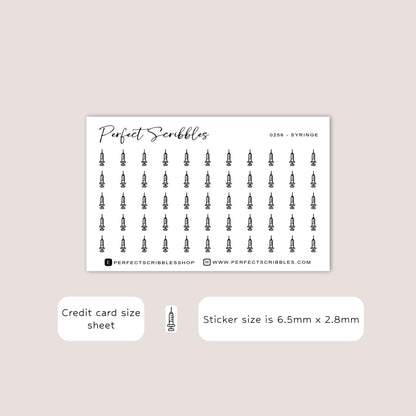 SYRINGE tiny icon planner stickers | Minimal | Credit card size sheet