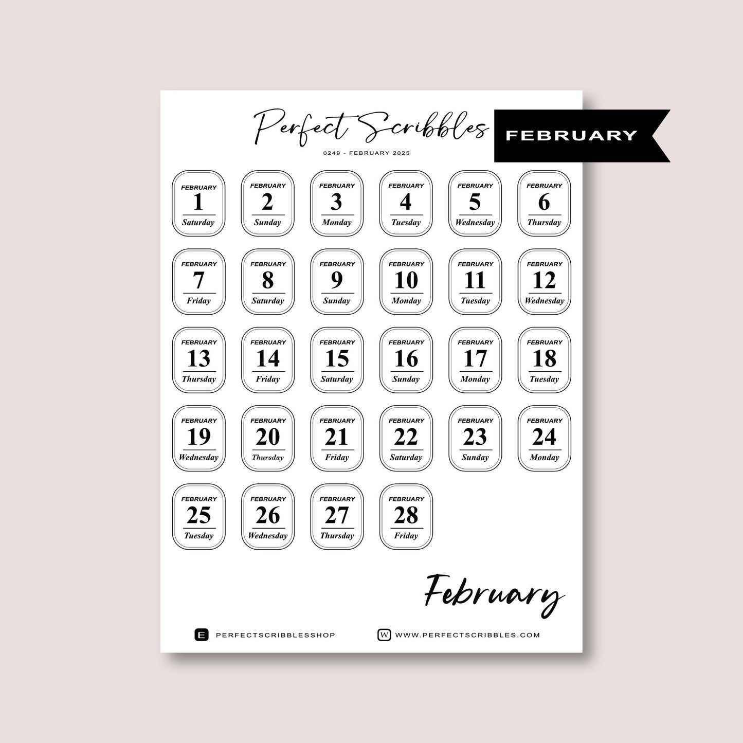 2025 Dated Journaling stickers | Minimal Design