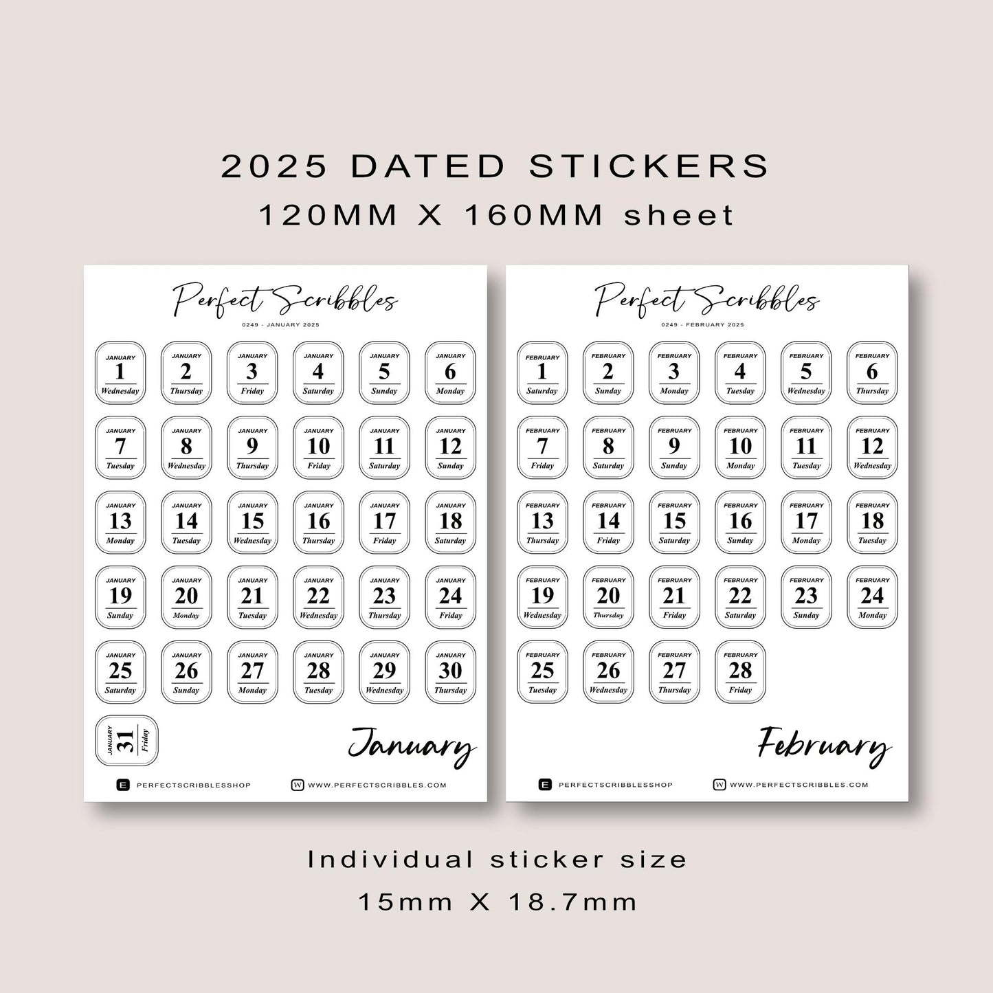 2025 Dated Journaling stickers | Minimal Design