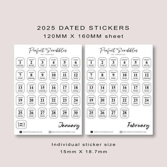 2025 Dated Journaling stickers | Minimal Design