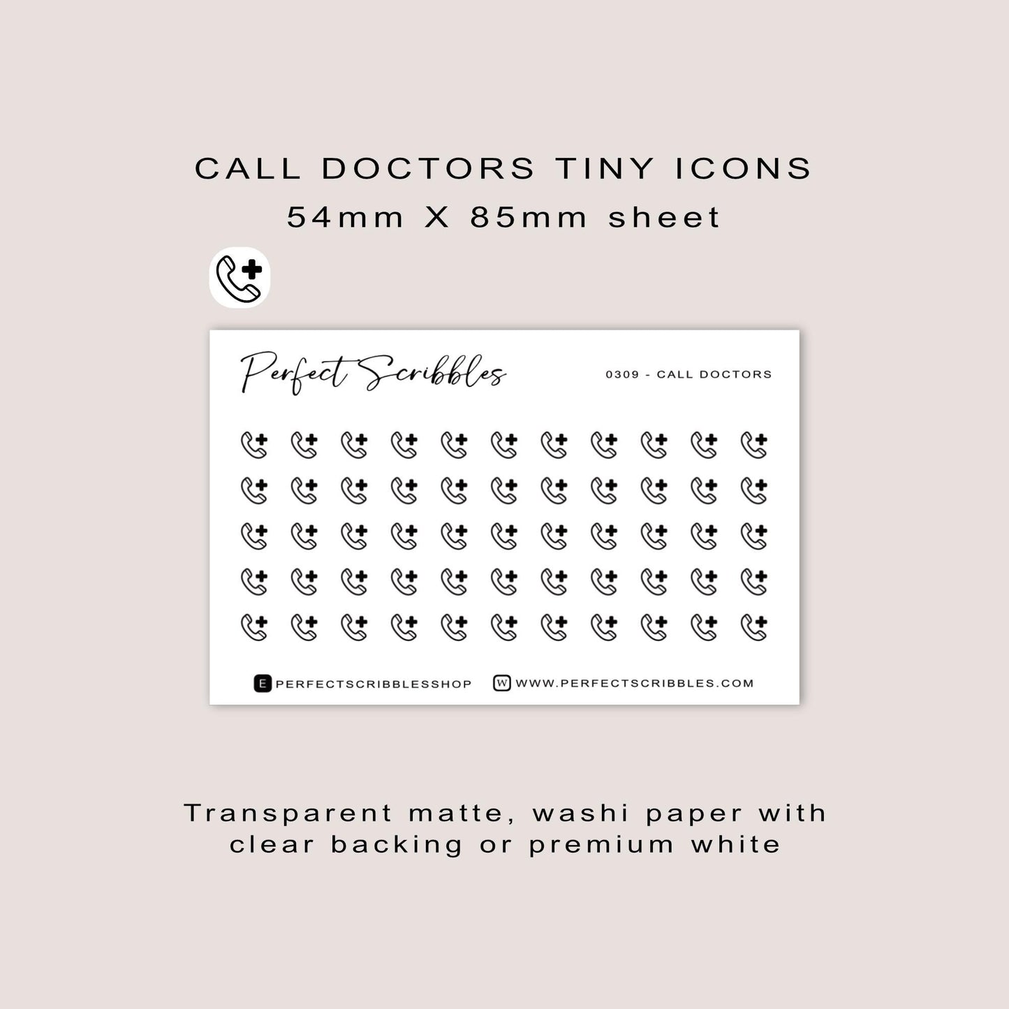 CALL DOCTORS tiny icon stickers | Minimal | Credit card size sheet | Transparent matte | Washi