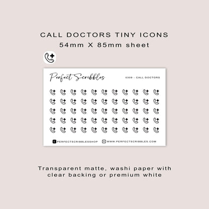 CALL DOCTORS tiny icon planner stickers | Minimal | Credit card size sheet
