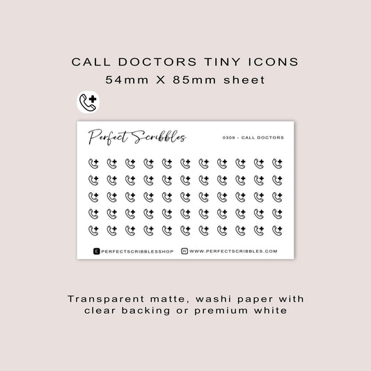 CALL DOCTORS tiny icon stickers | Minimal | Credit card size sheet | Transparent matte | Washi