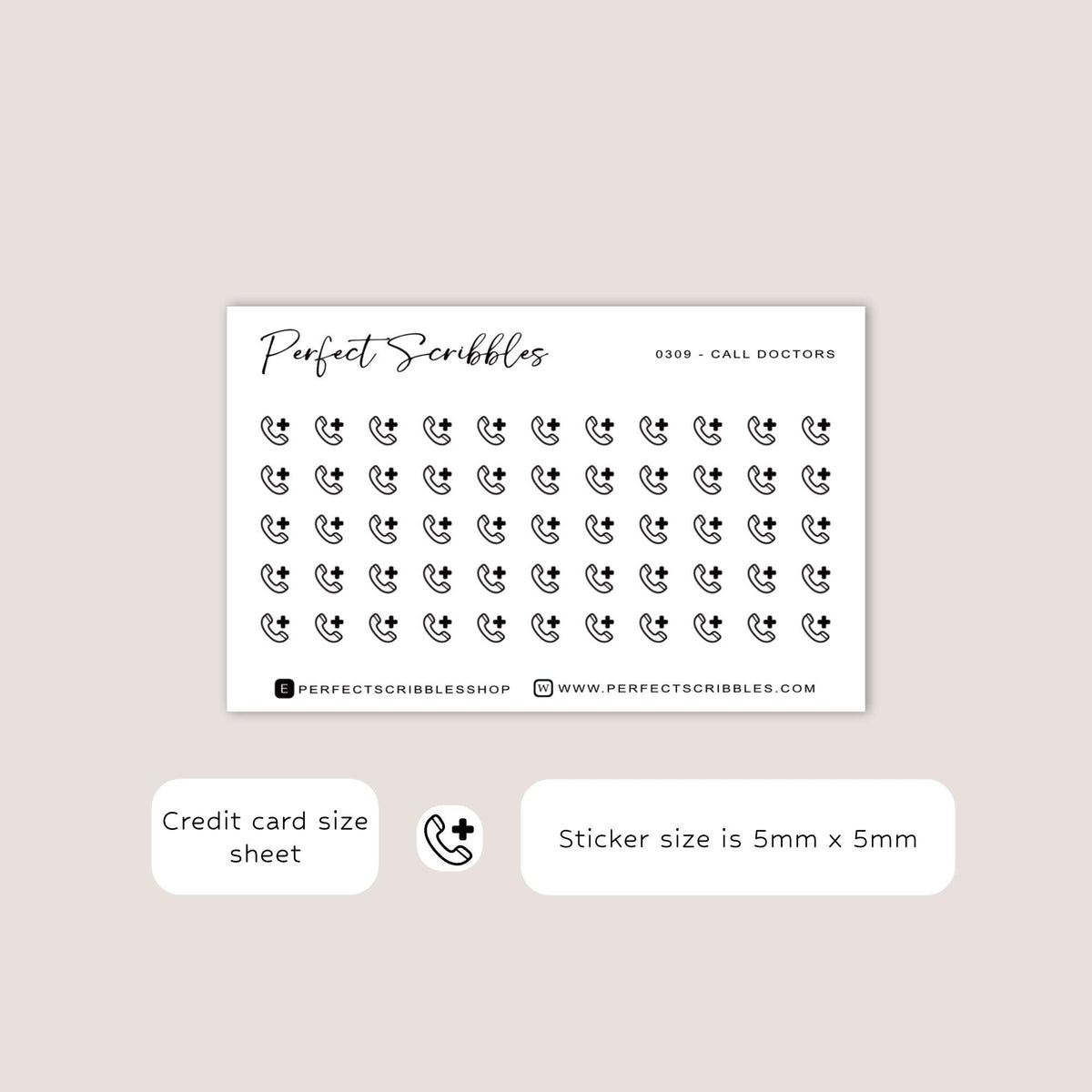 CALL DOCTORS tiny icon planner stickers | Minimal | Credit card size sheet