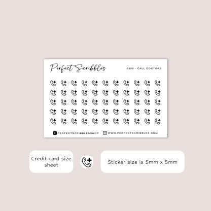 CALL DOCTORS tiny icon planner stickers | Minimal | Credit card size sheet