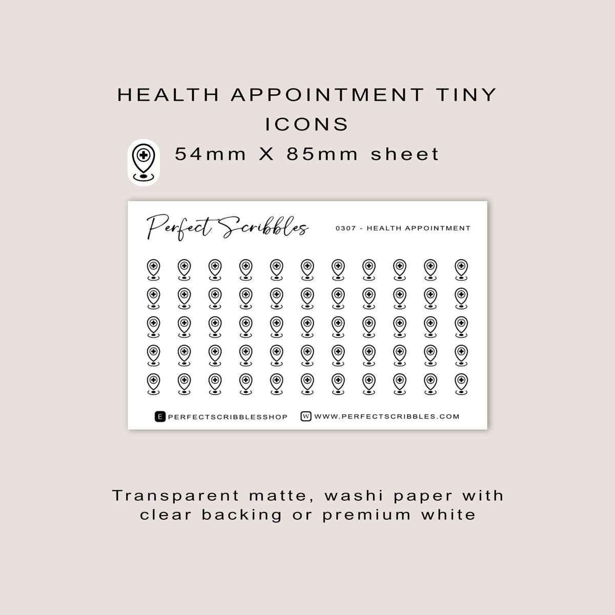 HEALTH APPOINTMENT tiny icon planner stickers | Minimal | Credit card size sheet